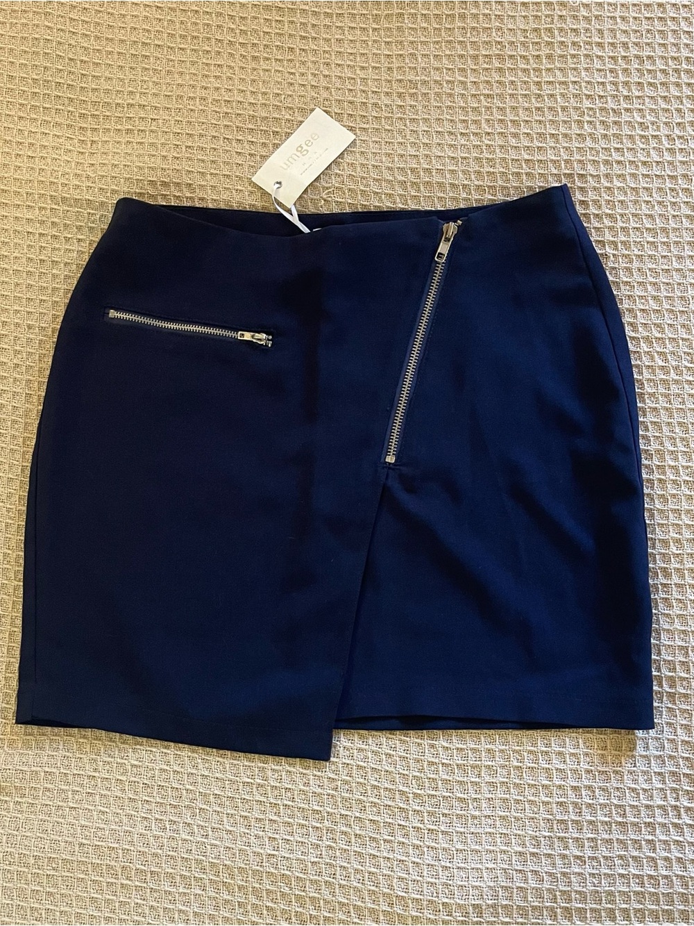 Navy zippers Asymmetrical Mini Skirt